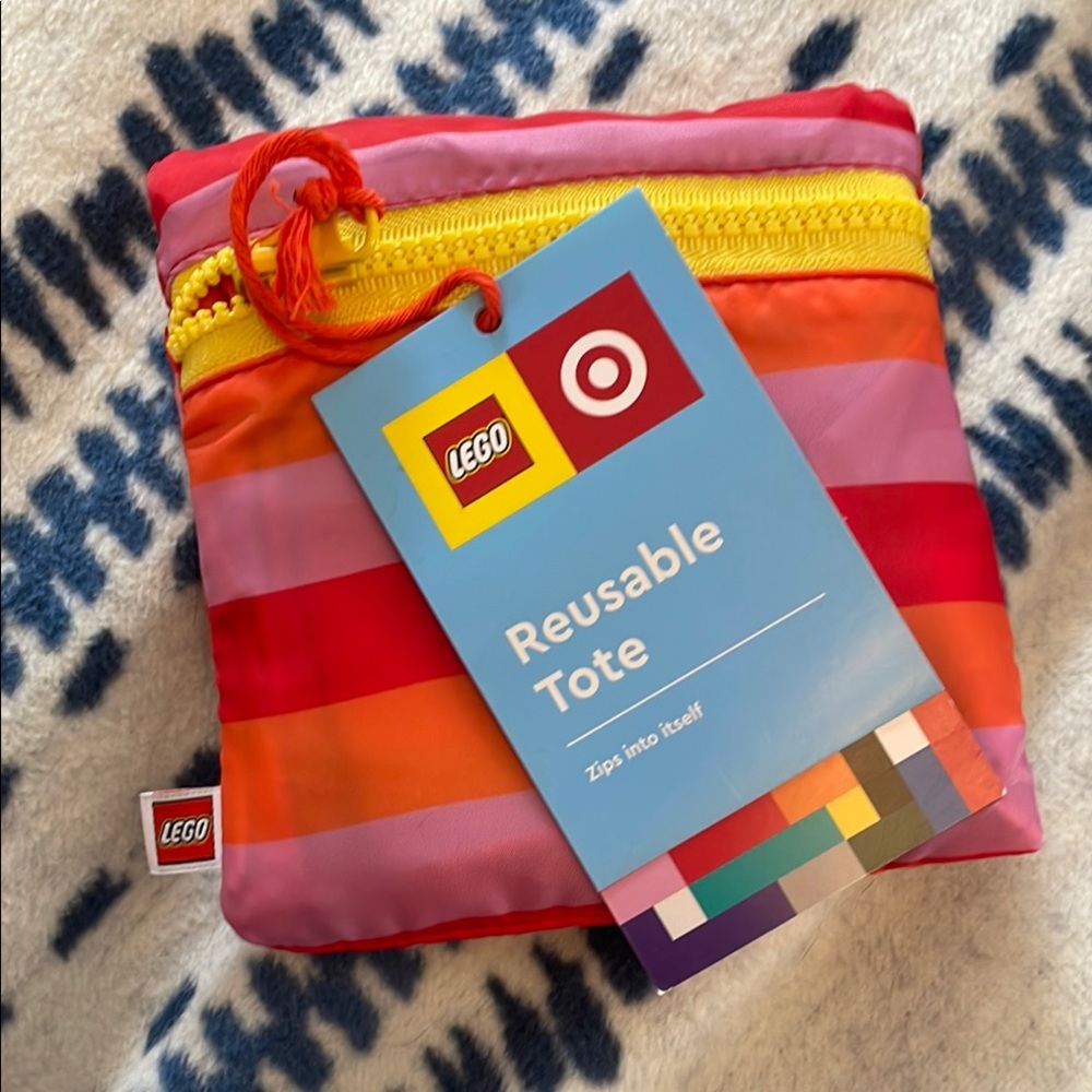LEGO collaboration with Target Reusable Tote with Red and Orange Stripes
